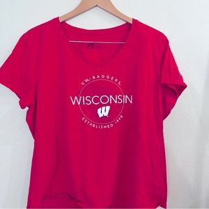 Wisconsin UW Badgers Women's V-Neck Red Russell Tee Shirt Top 2XL XXL #J2